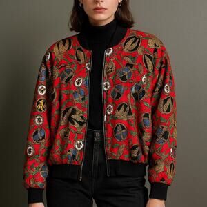 Vintage S.L.B. by Sunny Leigh 100% Silk Baroque Bomber Jacket Women’s Medium